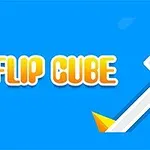 Văn bản FLIP CUBE trên nền xanh với hình ảnh một khối vuông trên đường chéo có gai nhọn màu vàng
