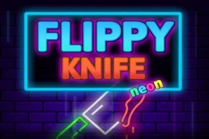Hình ảnh có dòng chữ FLIPPY KNIFE với hiệu ứng neon trên nền gạch xanh đậm và hình dao cách điệu