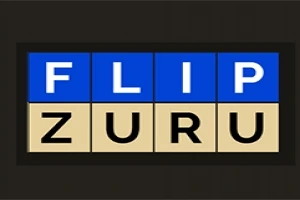 Chữ FLIP trên nền xanh và ZURU trên nền be, với bố cục dạng ô vuông