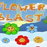 Hình ảnh các bông hoa nhiều màu sắc với khuôn mặt và chữ Flower Blast trên nền trời xanh