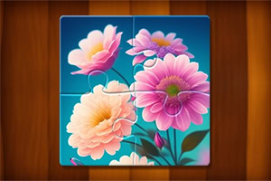 Hình ảnh bông hoa nhiều màu sắc ghép lại từ các mảnh ghép trên nền gỗ