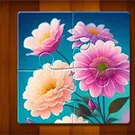 Hình ảnh bông hoa nhiều màu sắc ghép lại từ các mảnh ghép trên nền gỗ