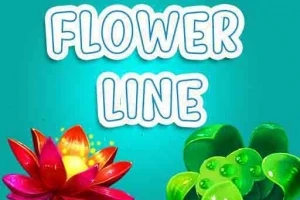 Chữ Flower Line viết lớn với hiệu ứng viền trắng nổi bật trên nền xanh, bên dưới là hình ảnh hai bông hoa màu đỏ và xanh