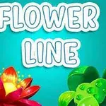 Chữ Flower Line viết lớn với hiệu ứng viền trắng nổi bật trên nền xanh, bên dưới là hình ảnh hai bông hoa màu đỏ và xanh