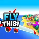 Máy bay hoạt hình bay trên bầu trời xanh với dòng chữ “FLY THIS!