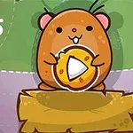Chuột hamster cầm miếng phô mai hình tam giác, đứng trên tấm gỗ với nền màu xanh và tím