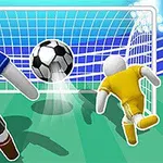 Hai nhân vật hoạt hình trên sân bóng đá với một quả bóng bay vào lưới