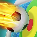 Quả bóng đá bốc lửa lao vào mục tiêu có hình tròn màu vàng và đỏ
