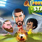 Hai cầu thủ hoạt hình với khuôn mặt lớn tranh bóng giữa sân vận động, với tên Football Stars nổi bật phía trên