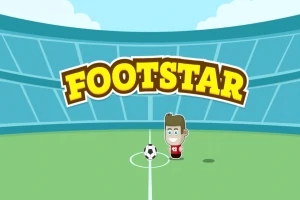 Cầu thủ hoạt hình đứng giữa sân vận động với dòng chữ lớn FOOTSTAR