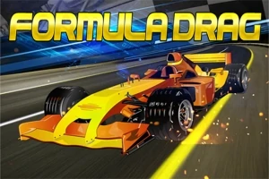 Xe đua công thức màu đỏ và vàng trên đường đua với tiêu đề FORMULA DRAG