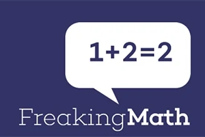 Hình ảnh có nền màu xanh đậm với một ô thoại chứa phép toán 1+2=2 và dòng chữ Freaking Math ở phía dưới