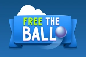 Biểu tượng với nền xanh và chữ Free the Ball màu trắng và xanh lá cây, cùng một quả bóng tím bên cạnh