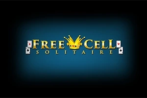 Chữ FreeCell Solitaire màu vàng trên nền xanh đậm, với các quân bài biểu tượng xung quanh