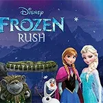 Các nhân vật hoạt hình đứng trước phông nền băng giá với dòng chữ Frozen Rush