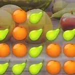 Các biểu tượng trái cây như quả lê và cam sắp xếp theo hàng trên nền hình ảnh trái cây tươi