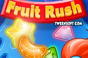Hình ảnh gồm các lát trái cây nhiều màu sắc và một biểu ngữ có dòng chữ Fruit Rush