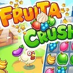 Hình ảnh có tiêu đề nhiều màu sắc với các loại trái cây như táo, nho, chuối và một con gà bên cạnh