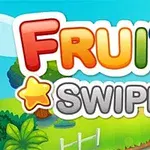 Hình ảnh có chữ Fruita Swipe nhiều màu sắc với nền phong cảnh thiên nhiên xanh tươi