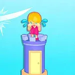 Một nhân vật bị buộc dây và treo lơ lửng bên cạnh tòa tháp nơi có một cô gái đang khóc