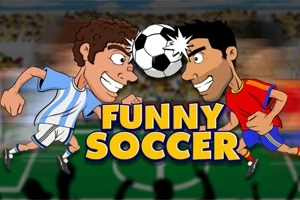 Hai nhân vật hoạt hình đối đầu nhau với bóng đá trên đầu, cùng chữ FUNNY SOCCER ở giữa