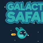 Hình ảnh có dòng chữ Galactic Safari cùng một nhân vật không gian màu xanh và một sinh vật ngoài hành tinh
