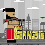 Hai nhân vật phong cách pixel đối đầu với nhau trên nền thành phố, chữ Gangsters ở giữa