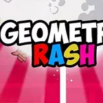 Tiêu đề GEOMETRY RASH in đậm với nền màu hồng và trắng, có hình ảnh phi thuyền góc trái