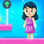 Cô gái hoạt hình đứng khóc bên cạnh chiếc váy vàng sáng bóng và mũi tên hướng lên trên nền xanh