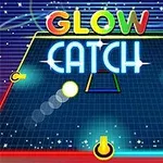 Đồ họa nổi bật với chữ GLOW CATCH nhiều màu sắc trên nền lưới xanh lam với các đường sáng và hiệu ứng ánh sáng