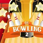 Hình ảnh có một chiếc cúp vàng, nhiều ngôi sao và các ky bowling với dòng chữ Go Bowling 2