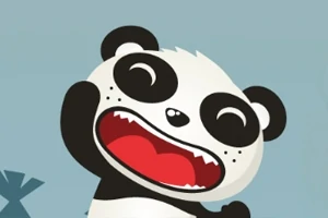 Hình ảnh vẽ chibi một con gấu trúc đang cười vui vẻ, nền màu xanh dương nhạt