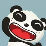 Hình ảnh vẽ chibi một con gấu trúc đang cười vui vẻ, nền màu xanh dương nhạt