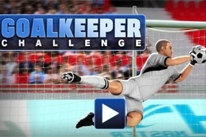 Thủ môn trong trang phục xám đang bay người cản phá bóng trước khung thành, có logo và chữ Goalkeeper Challenge ở góc trên