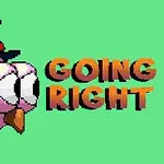 Một chú chim màu hồng đội mũ đen với dòng chữ GOING RIGHT trên nền xanh lá