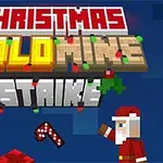 Hình minh họa có nền xanh đậm, đàn chữ Christmas Gold Mine Strike với ông già Noel cầm vật phẩm bên cạnh các khối hộp quà màu sắc