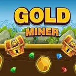 Một hình ảnh có chữ GOLD MINER với hai hòm kho báu, các viên đá quý và thỏi vàng dưới lòng đất