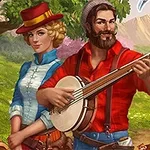 Golden Frontier Một người đàn ông đội mũ đang chơi đàn banjo bên cạnh một người phụ nữ đội mũ đỏ, đứng dưới gốc cây trong một khung cảnh đồng quê