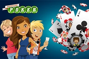 Ba nhân vật hoạt hình đứng cạnh nhau với phông nền là các lá bài poker và chip
