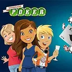 Ba nhân vật hoạt hình đứng cạnh nhau với phông nền là các lá bài poker và chip