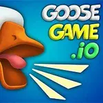Hình ảnh một con ngỗng màu trắng đang há mỏ trên nền xanh, với chữ GOOSE GAME 