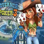 Governor of Poker 3 Người phụ nữ đội mũ cao bồi đang cầm bài tây với cảnh thành phố và đèn neon phía sau
