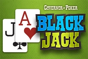 Hình ảnh có hai lá bài J tép và A cơ bên cạnh dòng chữ BLACK JACK màu xanh và vàng trên nền xanh lá