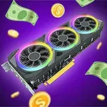 Card đồ họa với đèn LED RGB và các biểu tượng tiền vàng và tiền giấy trên nền tím