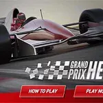 Xe đua công thức 1 màu đỏ đang chạy nhanh trên đường đua với bối cảnh mờ, kèm theo nút How to Play và Play Now