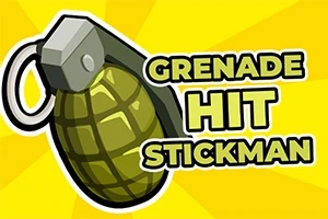 Lựu đạn hoạt hình màu xanh lá với dòng chữ Grenade Hit Stickman trên nền vàng