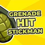 Lựu đạn hoạt hình màu xanh lá với dòng chữ Grenade Hit Stickman trên nền vàng