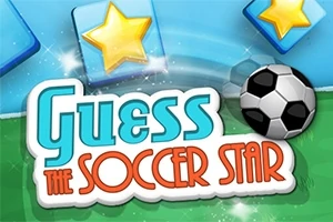 Chữ Guess the Soccer Star với hình quả bóng đá và các ngôi sao vàng trên nền xanh