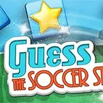 Chữ Guess the Soccer Star với hình quả bóng đá và các ngôi sao vàng trên nền xanh