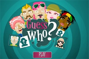 Các nhân vật hoạt hình với phong cách đa dạng bao quanh dòng chữ “Guess Who?